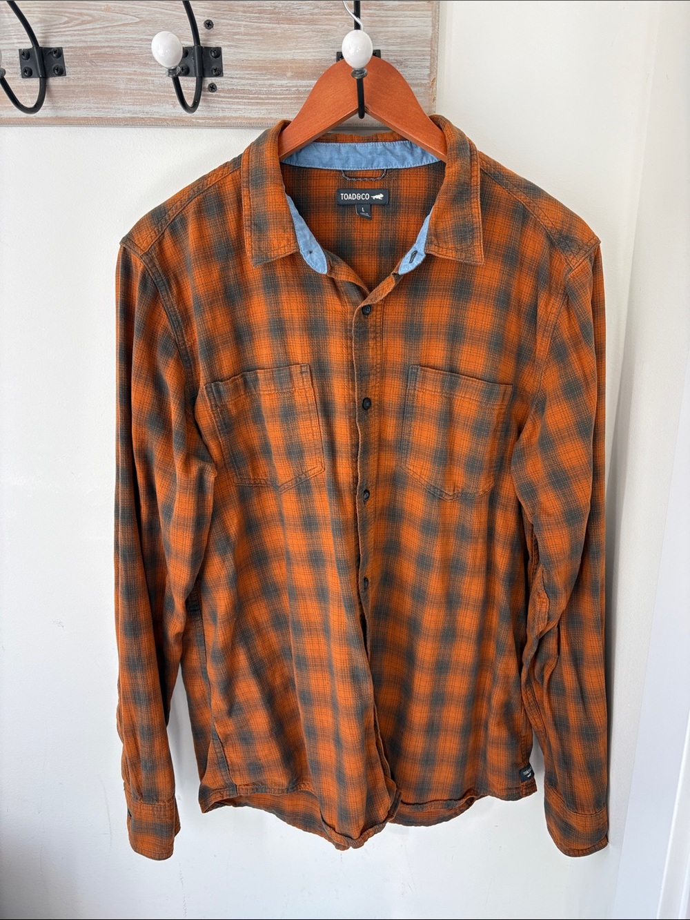 Toad&Co Orange 100% organic flannagan Plaid Casual Button-Down Shirt